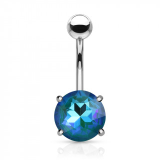 Piercing nombril � cristal rond facett� - Bleu Aqua