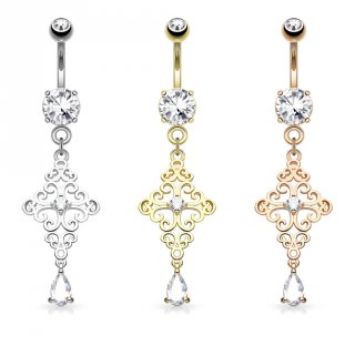 Piercing nombril croix de coeurs vintages
