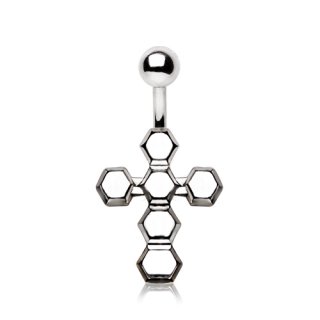 Piercing nombril croix form�e d'�xagones