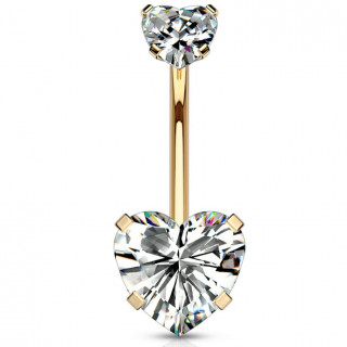 Piercing nombril cuivr� � pierres en coeur (filetage interne)