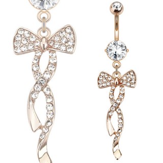 Piercing nombril cuivr� avec noeud papillon et ruban torsad�