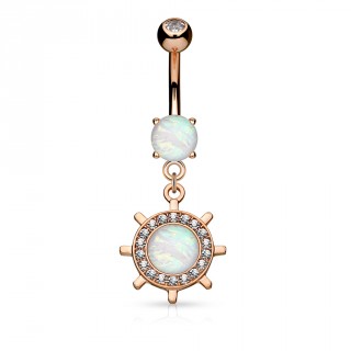 Piercing nombril cuivr� avec roue de bateau (barre) � Opales