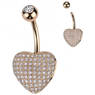 Piercing nombril cuivr� coeur bomb� pav� de zirconiums