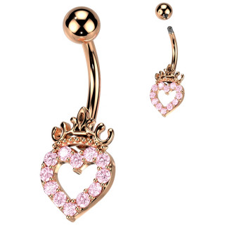 Piercing nombril cuivr� � coeur de zirconiums couronn�