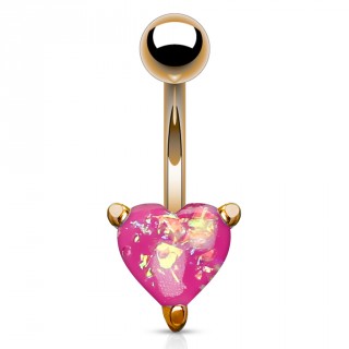 Piercing nombril cuivr� � coeur d'opale rose