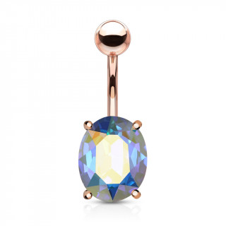 Piercing nombril cuivr� � cristal oval facett� - Aurore Bor�ale