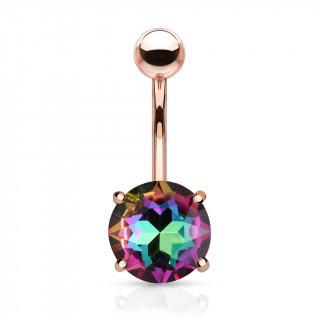 Piercing nombril cuivr� � cristal rond facett� - Arc en ciel