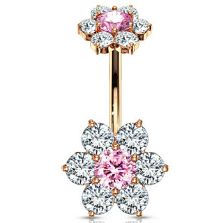 Piercing nombril cuivr� double fleur zirconium