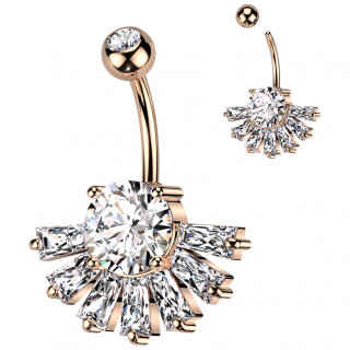 Piercing nombril cuivr� � �ventail de barrettes zirconiums