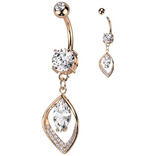 Piercing nombril cuivr� � feuille d'arbre stylis�e pav�e de zirconiums