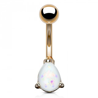 Piercing nombril cuivr� � goutte d'opale blanche