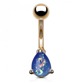 Piercing nombril cuivr� � goutte d'opale bleue