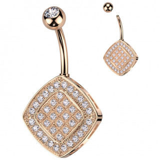 Piercing nombril cuivr� losange � coins arrondis pav� de zirconiums