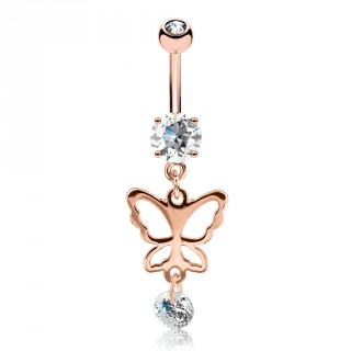 Piercing nombril cuivr� � papillon et strass suspendus