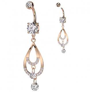 Piercing nombril cuivr� quadruple pendentif gouttes et zirconiums