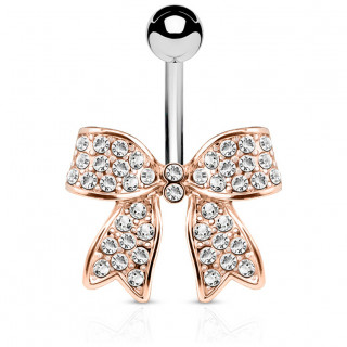 Piercing nombril cuivr� ruban pav� de cristaux clairs