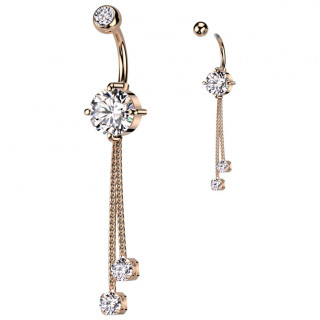 Piercing nombril cuivr� serti � zirconiums supendus