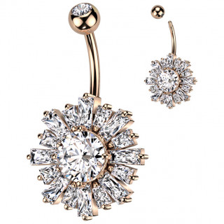 Piercing nombril cuivr� soleil de zirconiums en barrettes