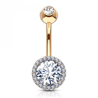 Piercing nombril cuivr� style solaire aur�ol� de strass