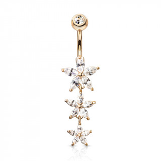 Piercing nombril cuivr� � trio de fleurs �toil�es
