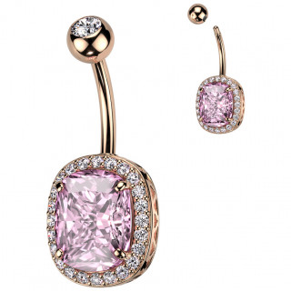 Piercing nombril cuivr� � zirconium rose taill� en coussin