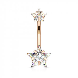 Piercing nombril cuivr� � zirconiums �toil�s (filetage interne - 100% acier)