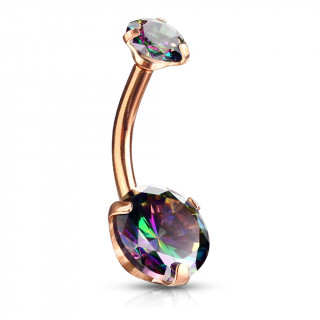 Piercing nombril cuivr� � zirconiums ronds (filetage interne) - Vitrail Medium