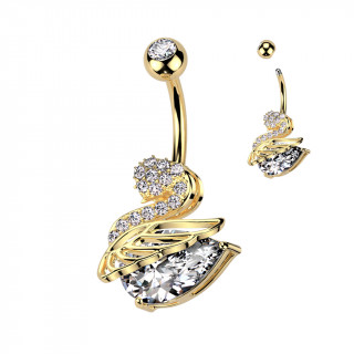 Piercing nombril Cygne dor� serti