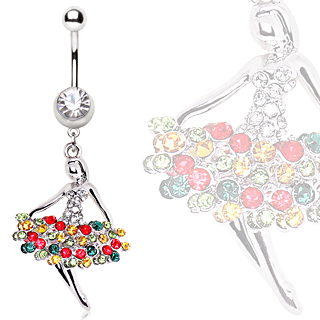 Piercing nombril danseuse ballerine � tutu multicolore en strass