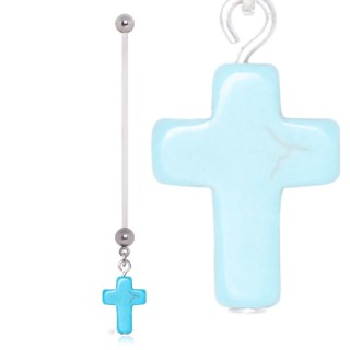 Piercing nombril de grossesse � croix turquoise