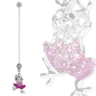 Piercing nombril de grossesse grenouille � strass clairs et roses