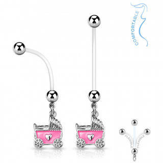 Piercing nombril de grossesse � poussette rose