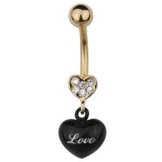 Piercing nombril dor� � coeur serti et coeur love