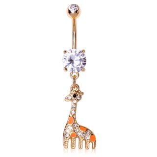 Piercing nombril dor� � pendentif girafe
