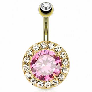 Piercing nombril dor� � pierre rose cercl�e de pierres claires