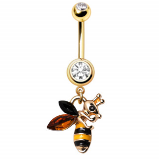 Piercing nombril dor� abeille � ailes zirconium en amande