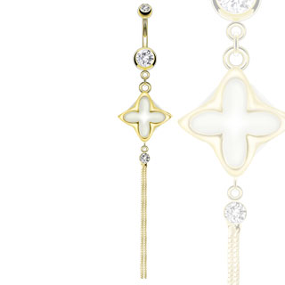 Piercing nombril dor� avec croix et losange