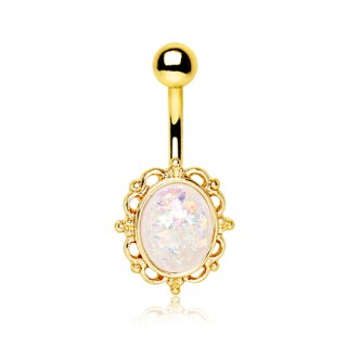 Piercing nombril dor� avec Opale � cadre baroque