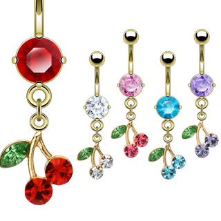 Piercing nombril dor� avec paire de cerises