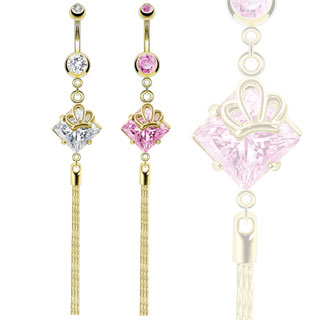 Piercing nombril dor� avec pierre en losange et couronne