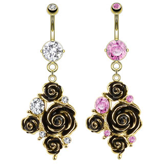Piercing nombril dor� bouquet de roses �l�gantes