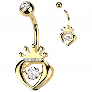 Piercing nombril dor� Coeur couronn� chic