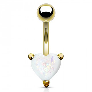 Piercing nombril dor� � coeur d'opale blanche