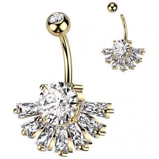Piercing nombril dor� � �ventail de barrettes zirconiums
