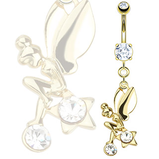 Piercing nombril dor� f�e assise sur une �toile