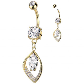 Piercing nombril dor� � feuille d'arbre stylis�e pav�e de zirconiums