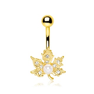 Piercing nombril dor� feuille d'�rable � perle