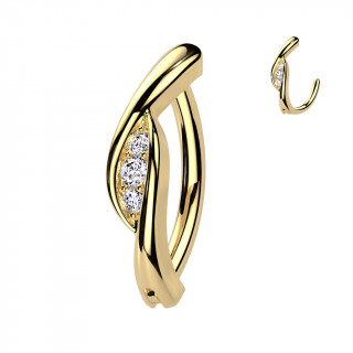 Piercing nombril dor� feuille stylis�e sertie (� charni�re)