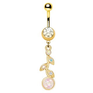 Piercing nombril dor� � fleur d'opale en pendentif