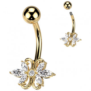 Piercing nombril Dor� fleur � 6 p�tales de zirconium